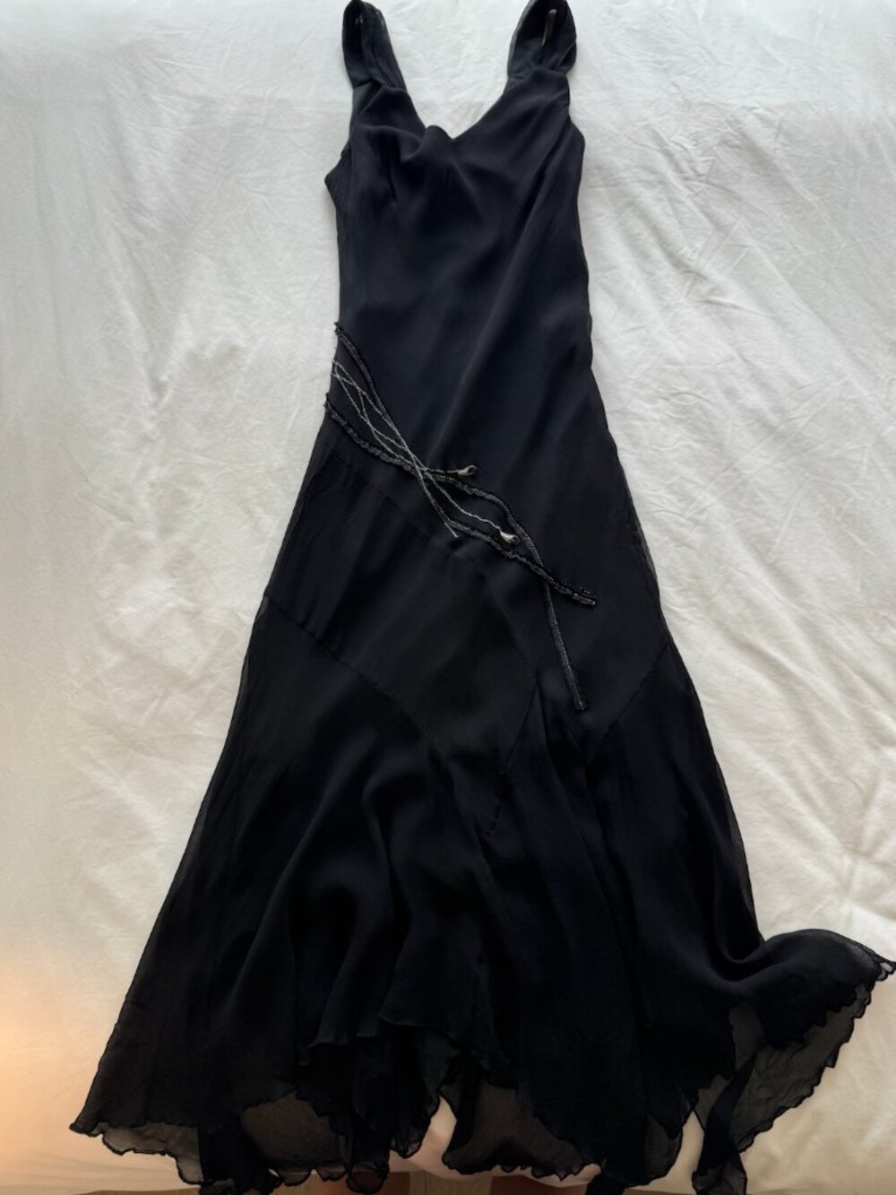 Black BCBG Max Azria dress with lace up and embriodered